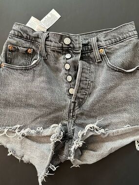 Levi's Gray Washed Distressed Button-Front Jean Shorts
